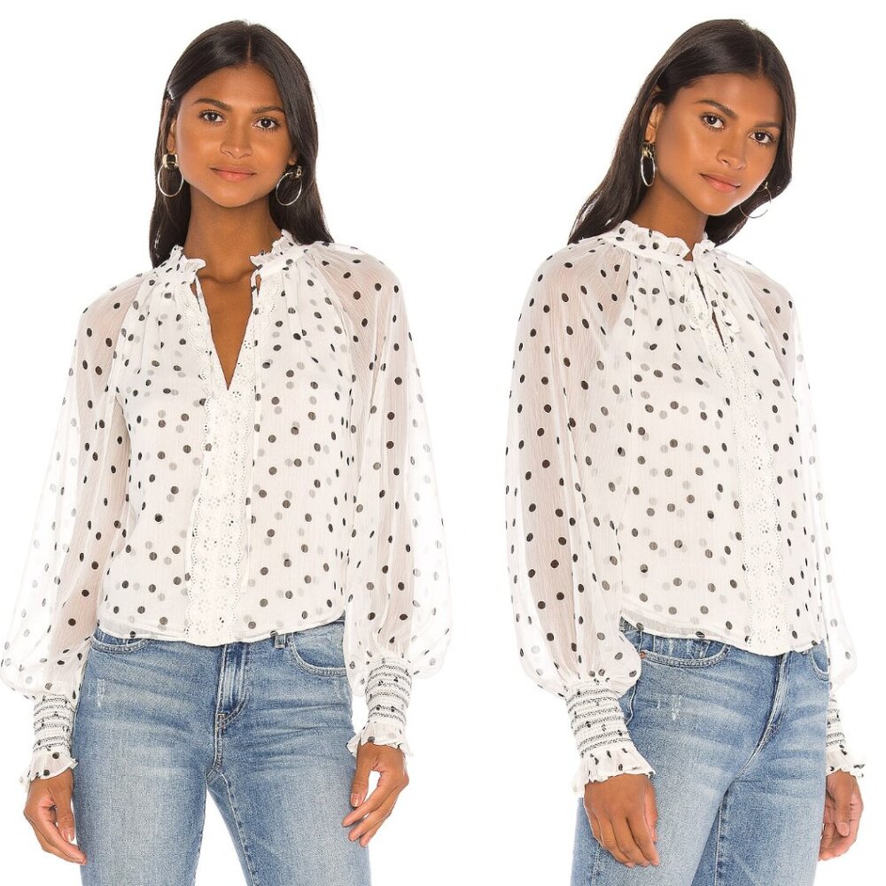 Tularosa White Black Polka Dot Andora Blouse‎